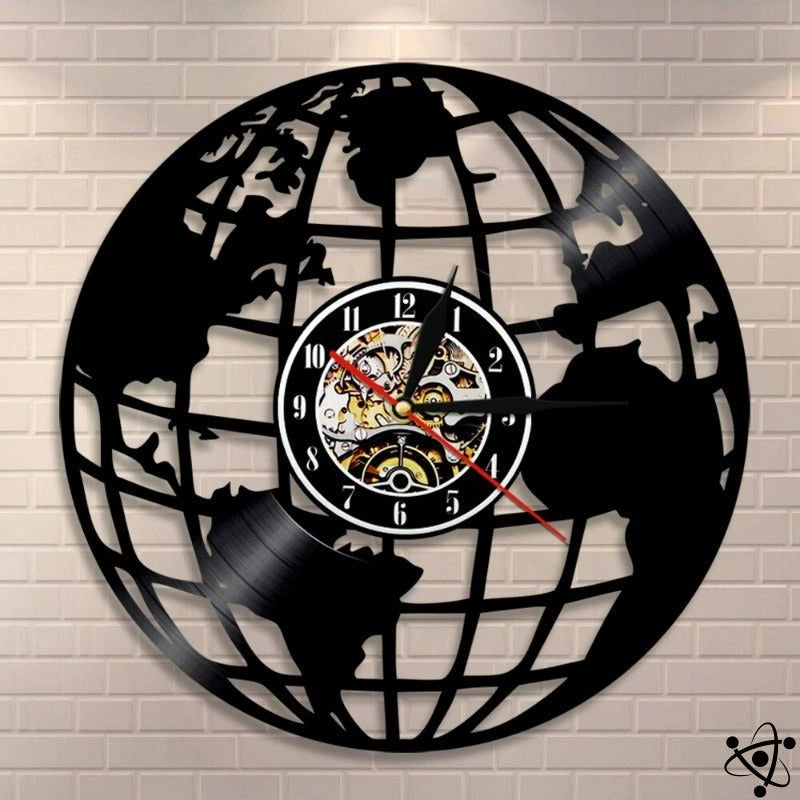 Horloge Murale Originale Carte du Monde LED Déco Science