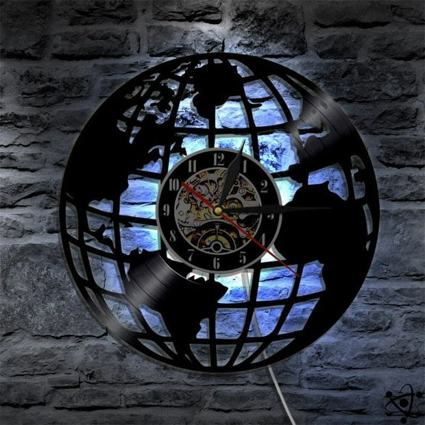Horloge Murale Originale Carte du Monde LED Déco Science