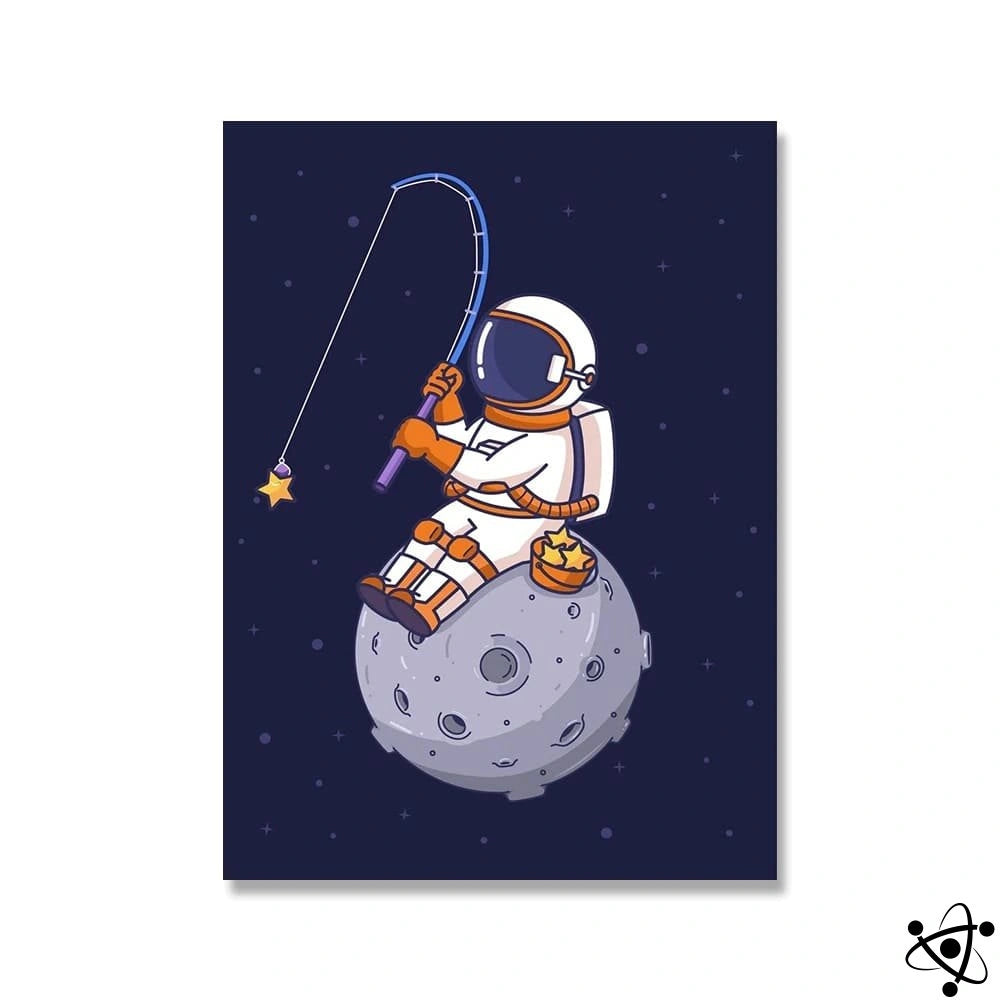 Poster Astronaute à la Pêche aux Étoiles Déco Science