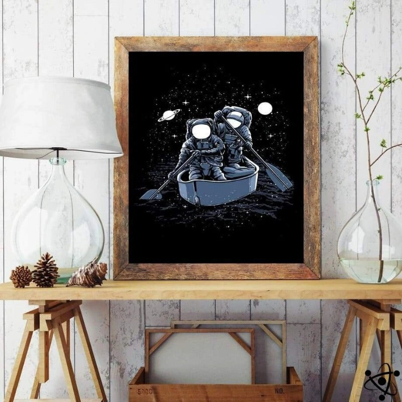 Poster Astronautes en Canot Déco Science
