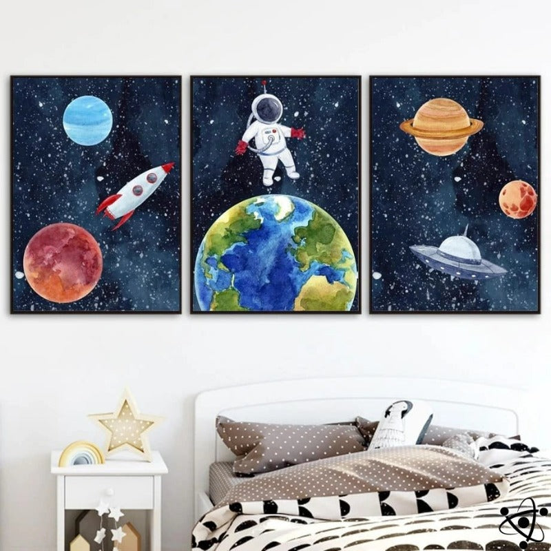 Poster Enfant Astronaute au-dessus de la Terre Déco Science