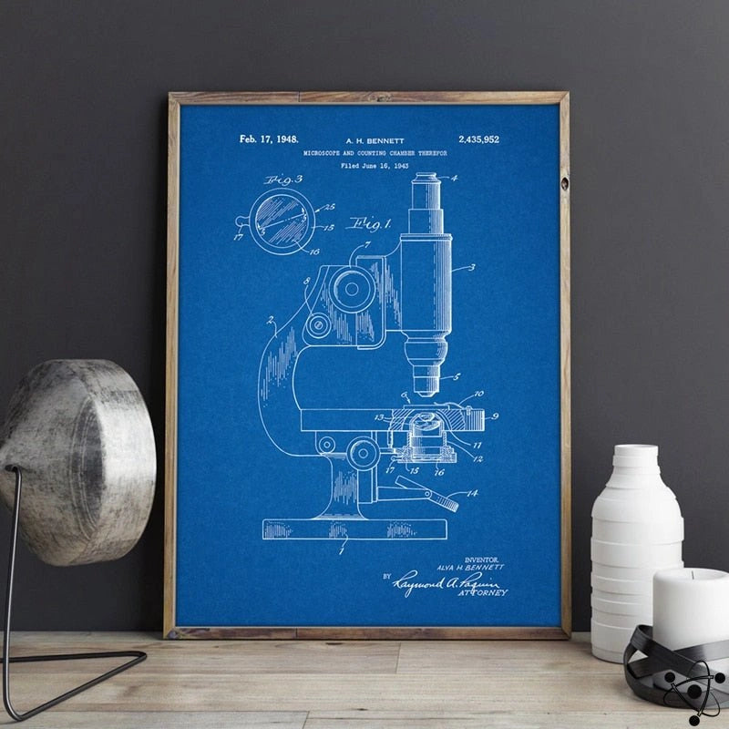 Poster Scientifique Microscope Vintage Déco Science