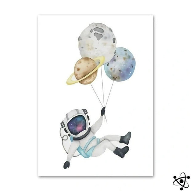 Poster astronaute et planètes aquarelles Déco Science