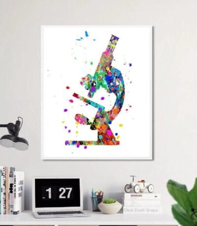 Affiche Microscope Aquarelle Déco Science