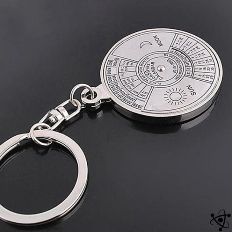 Porte-clés Calendrier Perpétuel 50 Ans En Métal Argenté - Design Soleil & Lune Rotatif - Cadeau Bureau/Voiture - 6