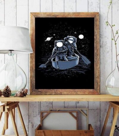 Poster Astronautes en Canot Déco Science