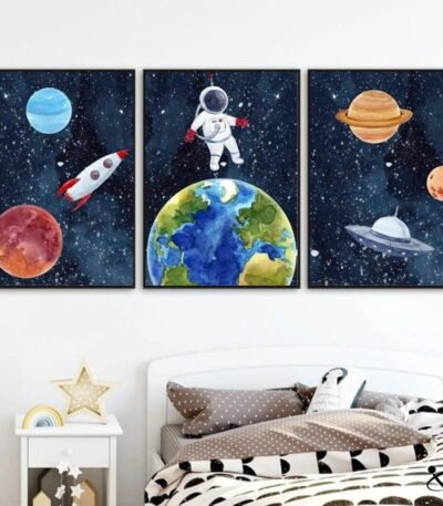 Poster Enfant Astronaute au-dessus de la Terre Déco Science