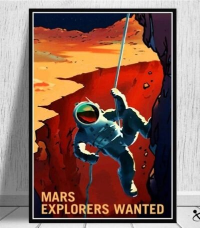 Poster Rétro Astronaute sur Mars Déco Science