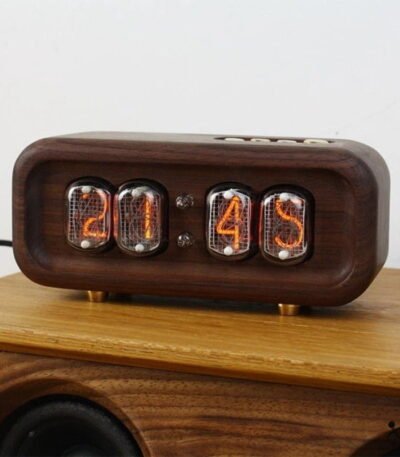 Horloge Nixie en Bois Massif Déco Science