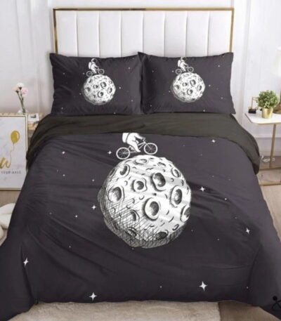Housse de Couette Astronaute Vélo sur la Lune Déco Science