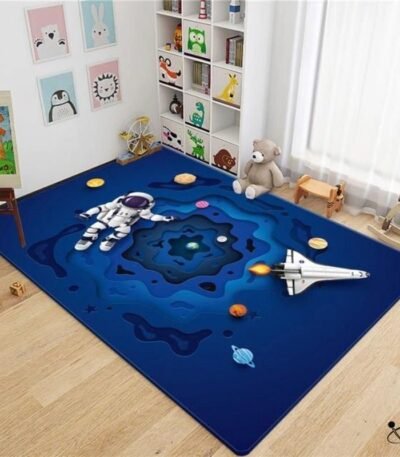 Tapis 3D Trou Noir Astronaute et Fusée Déco Science
